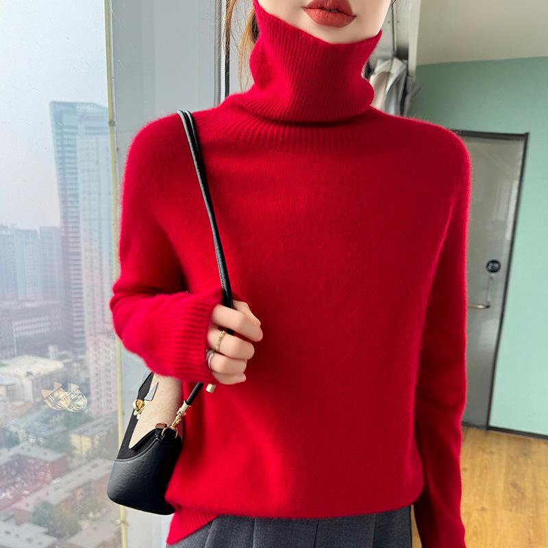 Women's Cashmere High-Neck Sweater, 2025 Style: Thickened Saddle Shoulder, High-End Fashion, Loose Fit