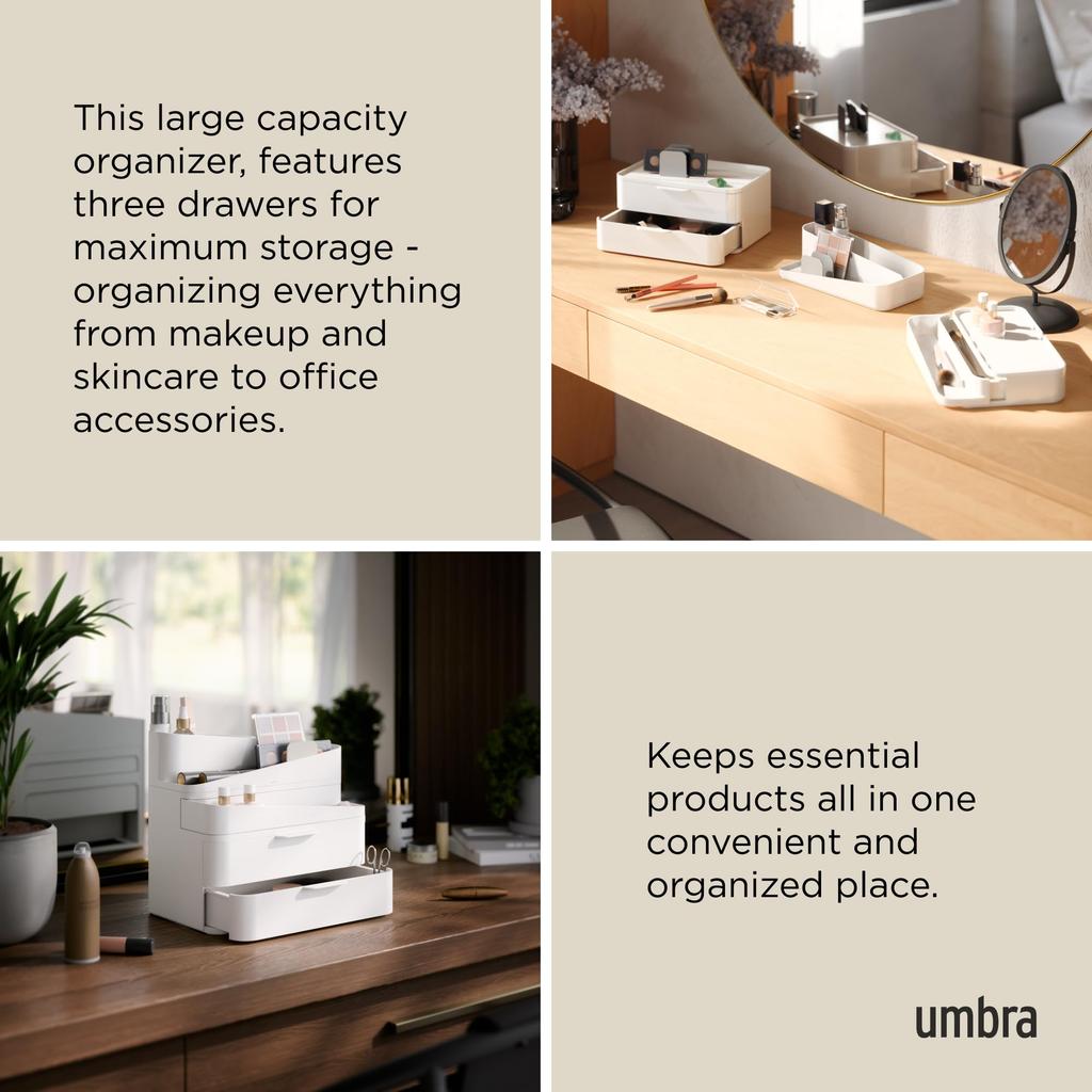 Umbra Glam Large for Cosmetics and Jewelry Organizer, White/Charcoal,