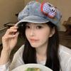 Japanese Ancient Feeling Apple Button Denim Octagonal Cloud Hat Female Korean Versatile Face Small Washed Beret