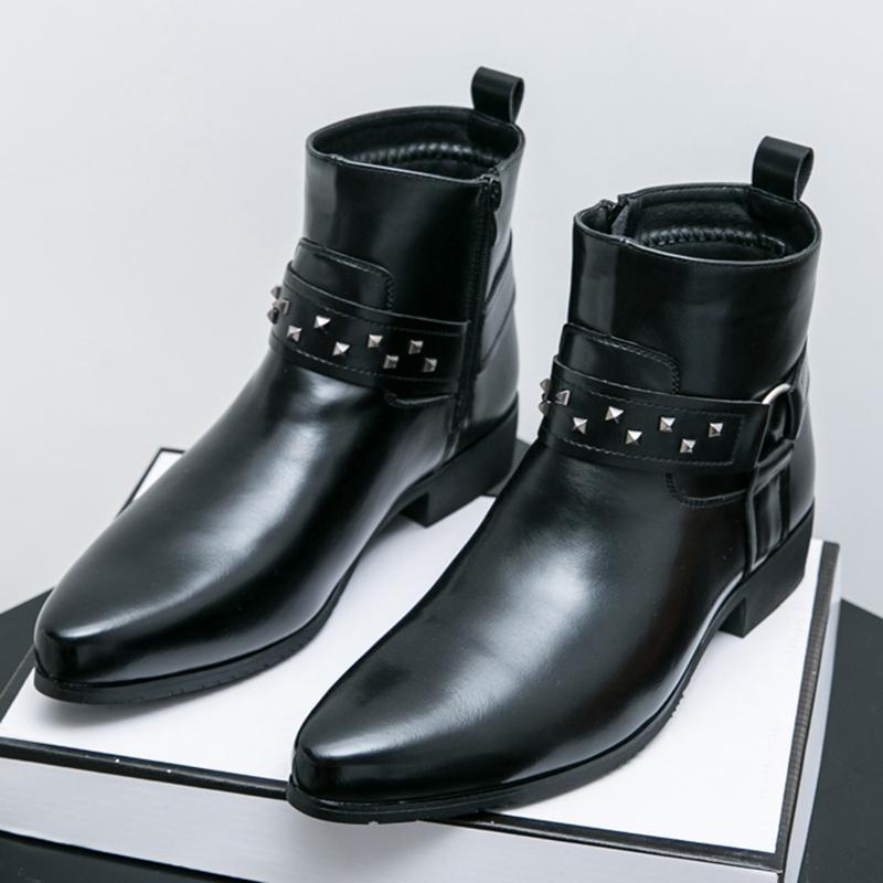 New Fashion Male Pointed Punk Rivet Chelsea Motorcycle Ankle Boots Men Designer Casual High Top Platform Shoes Zapatos Hombre
