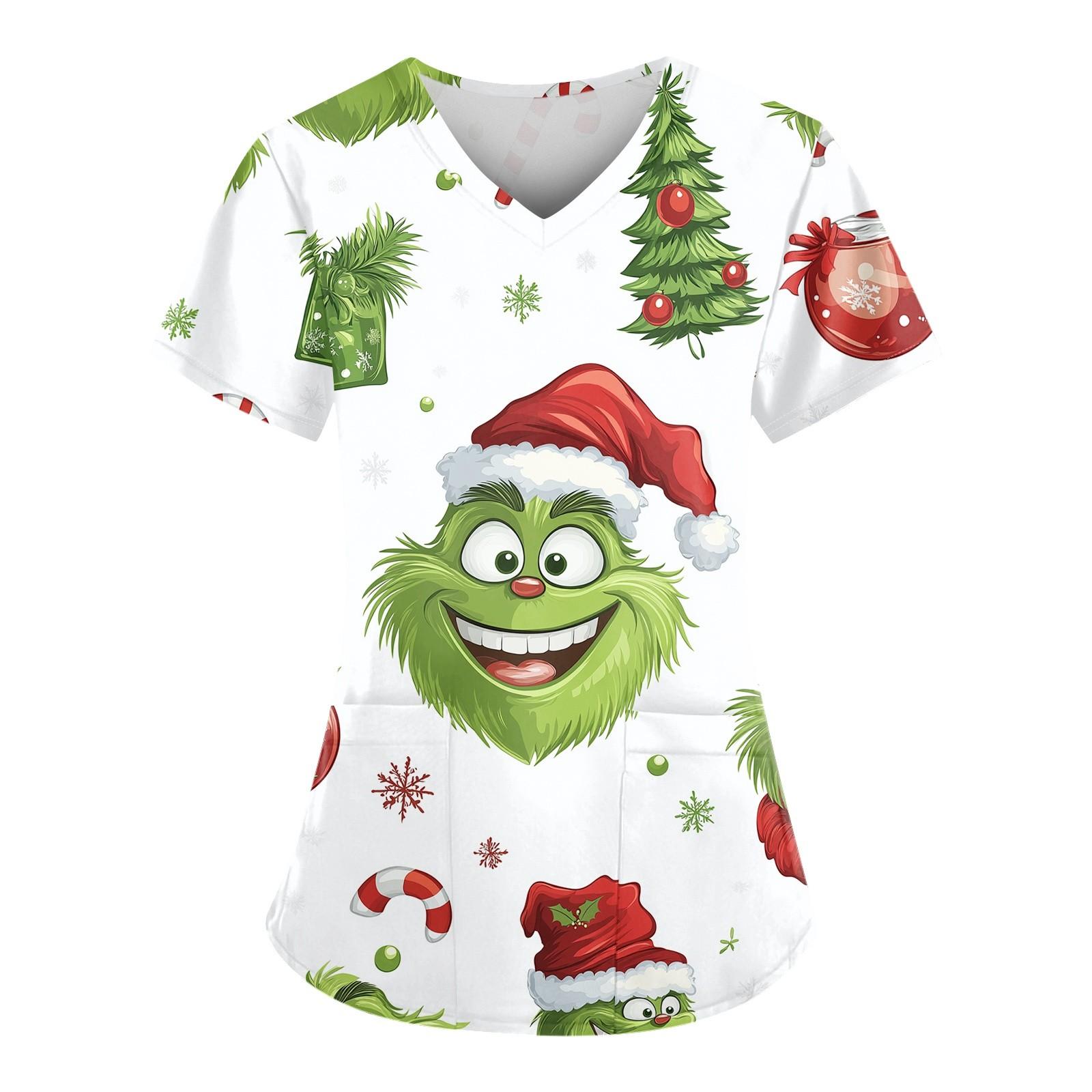 

Женский свободный облегающий топ с принтом рождественского снеговика и V-образным вырезом, короткими рукавами и карманами XXXL