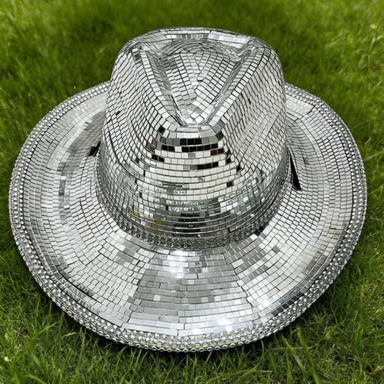 Disco Western Cowboy Hat for Men Women, Sparkly Silver Disco Mirror Hat for Music Festivals, Concerts, Western Party