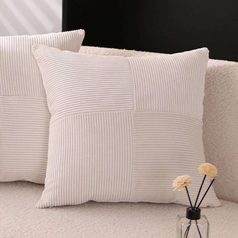 Corduroy Striped Square Cushion Covers Simple Solid Color Pillowcase Cross Patchwork Textured Cushion Case Sofa Home Decor