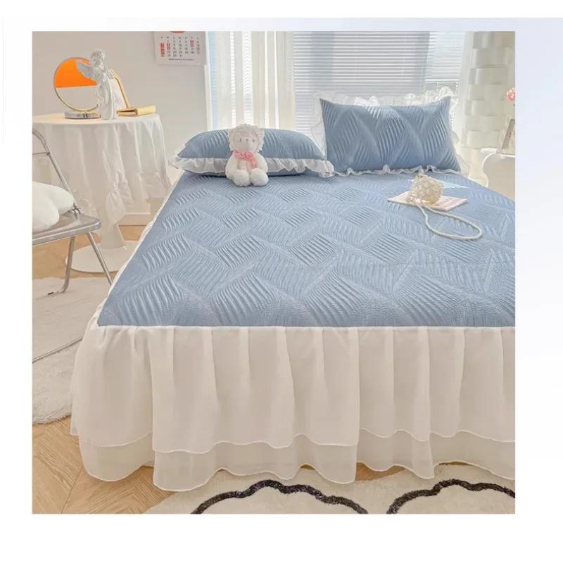 Summer Ice Silk Bed Skirt Cooling Mat Foldable Machine Washable Soft Latex Mattress Cover for Home Use