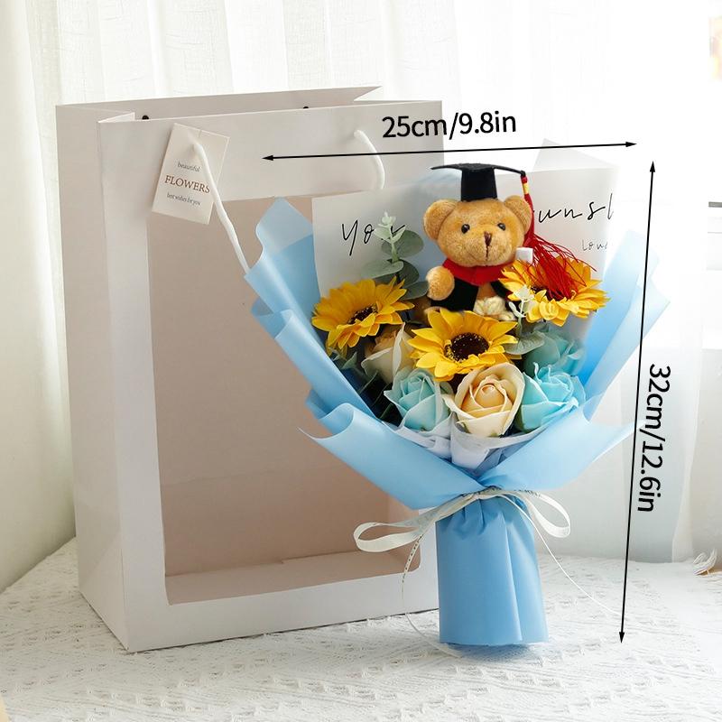 Crochet Bouquet Flower Graduation Bouquet Woven Artificial Flower Wedding Gift Finished Sunflower Graduation Back To School Gift