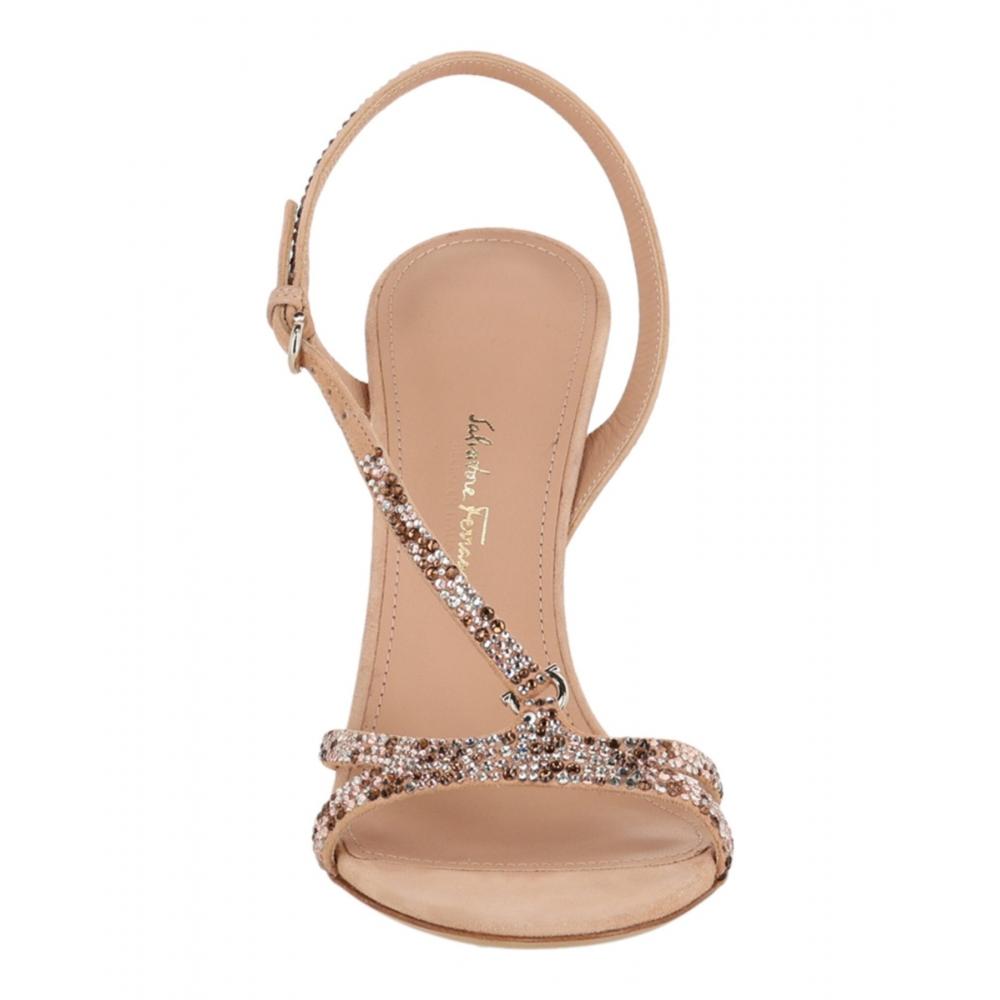 Salvatore Ferragamo Jole X5 Crystal Embellished Heels Beige Khaki