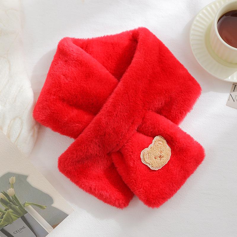 Women's Autumn Winter Cute Bear Plush Faux Mink Fur Scarf - Thick, Warm, Versatile Neck Warmer