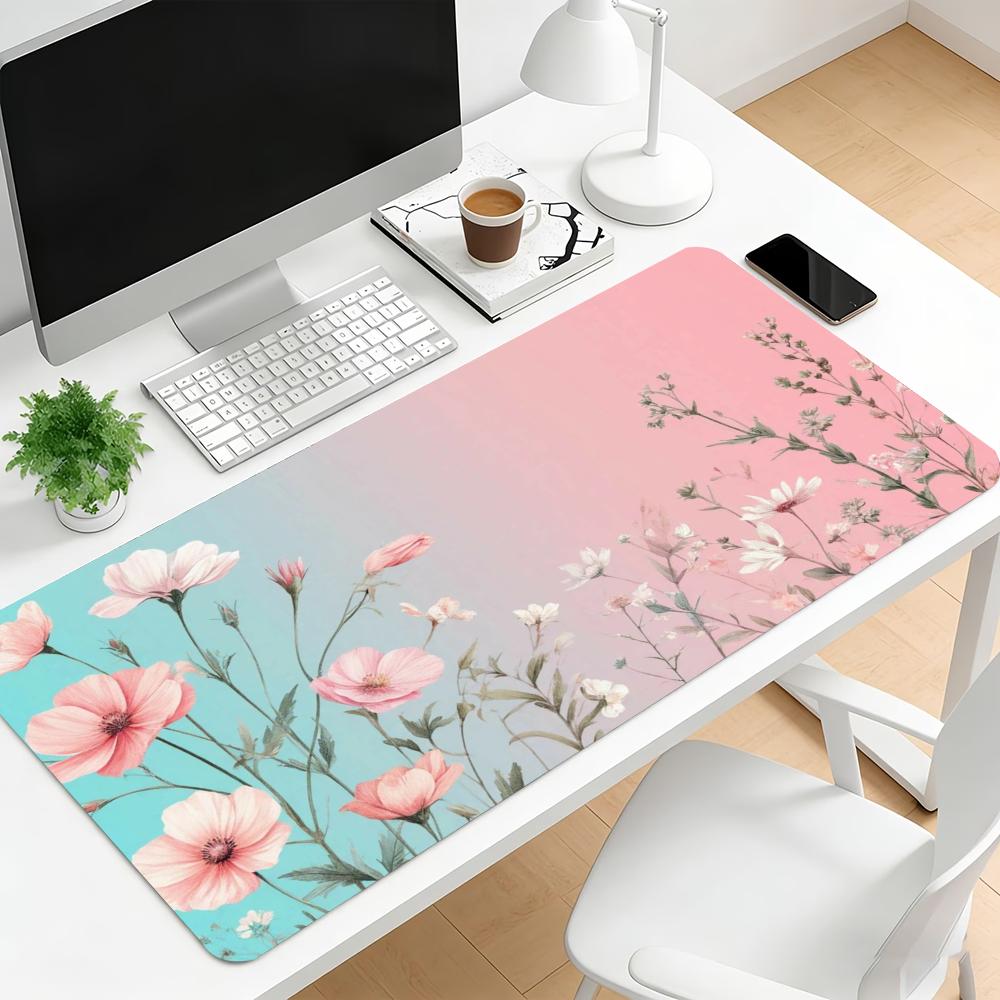 Pastel Wildflower Large Extended Gaming Mouse Pad Non Slip Desk Mat Floral Art Keyboard Mousepad For Laptop Desktop Office Setup