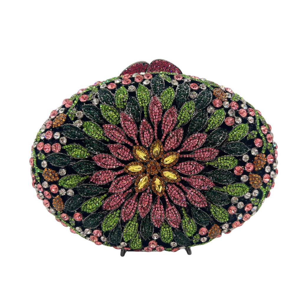 Colorful Rhinestone Women Evening Clutches Bags Green/Black/Pink  Flower Clutch Purse Luxury Diamond  Wedding Bridal Bag Stones