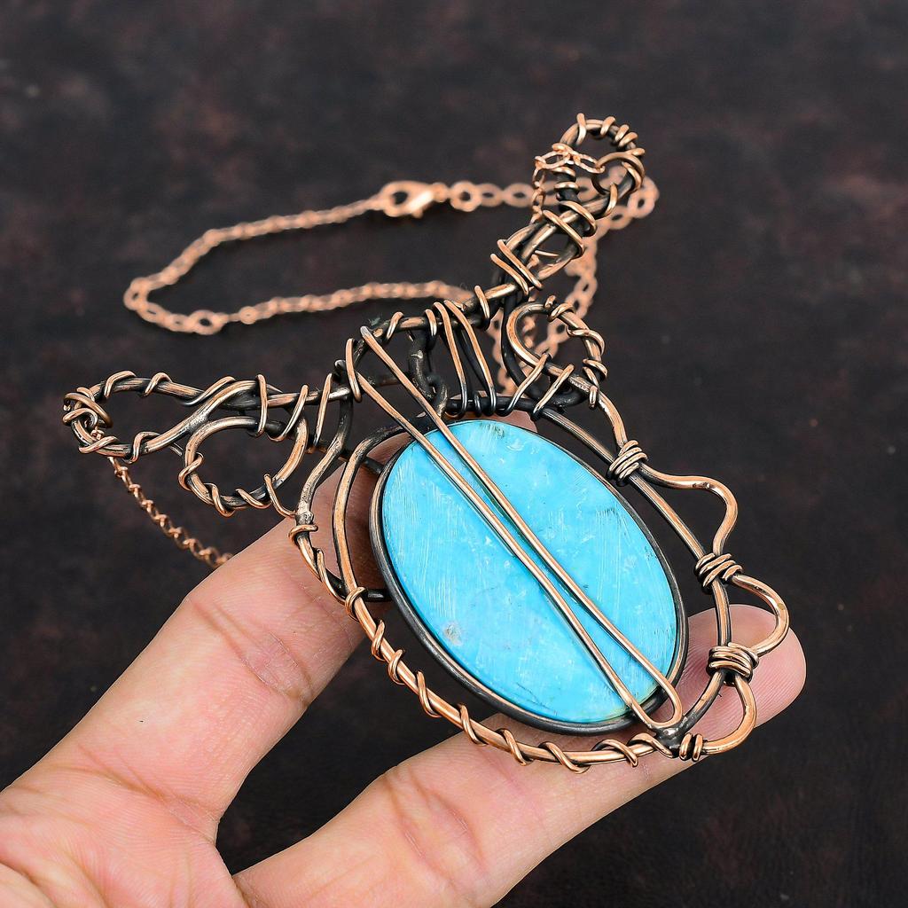 Arizona Turquoise Necklace Copper Wire Wrapped Gemstone Necklace Copper Handmade Jewelry Adjustable Chain Necklace Antique Wire Wrap Jewelry
