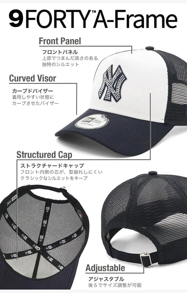 New Era 9FORTY A-Frame Strap Mesh Cap 15201210, New York Yankees ONSPOTZ Rhinestone Edition, Free Size, Navy