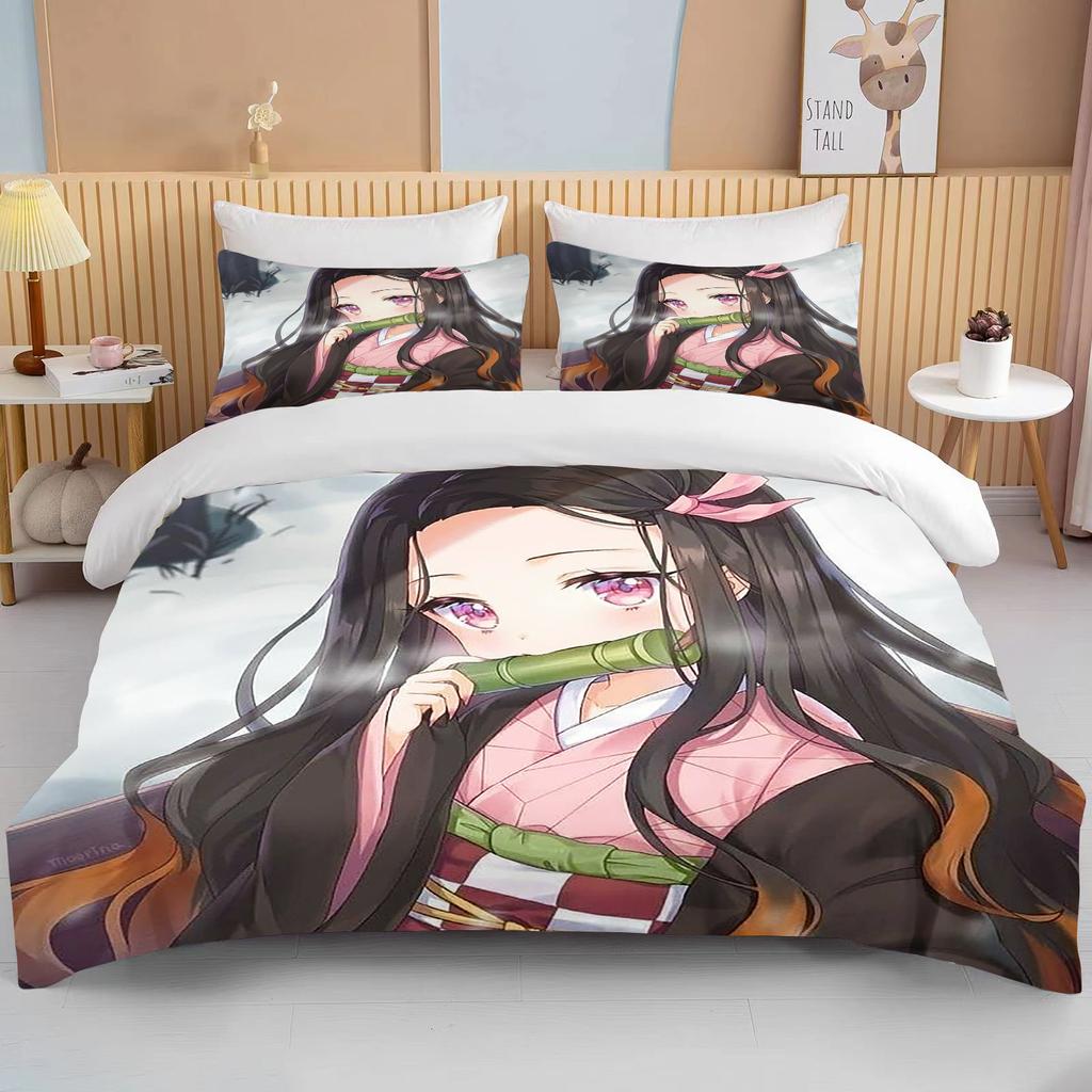 Nezuko Kamado ložní souprava Anime Demon Slayer Povlak na přikrývku Přikrývka Povlečení Single Twin Full Queen Size 3d Děti Dívka Chlapci dárek
