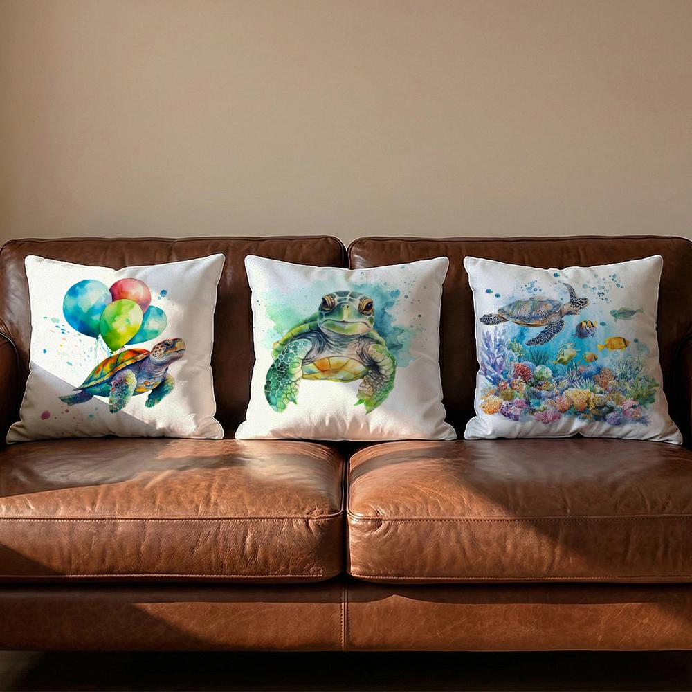 Watercolor Sea Turtle Cushion Cover Soft Reversible  Durable Pillow Cover  MultiScene Use for Home  Car Daily Comfort