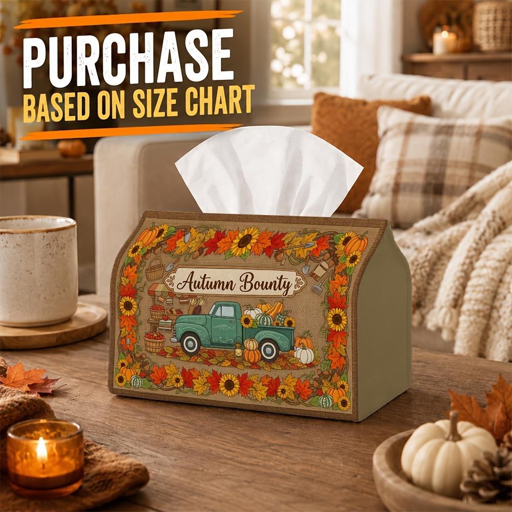 1pc Rustic American Autumn Tissue Box - Multi-functional Fall Napkin Dispenser, Available Made of Durable Polyester, Decorated with Pickup Truck Pumpk