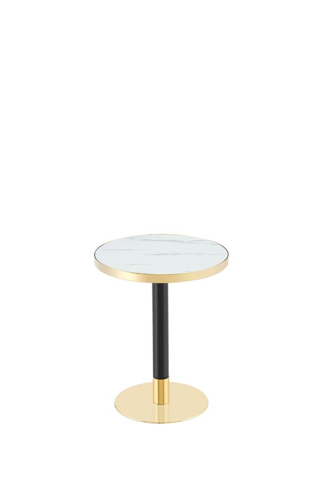 Modern Round Side Table, Marble-Look Tabletop with Golden Rim, Sturdy Metal Frame in Black/Gold, Ideal as Coffee Table, Nightstand or Balcony Table