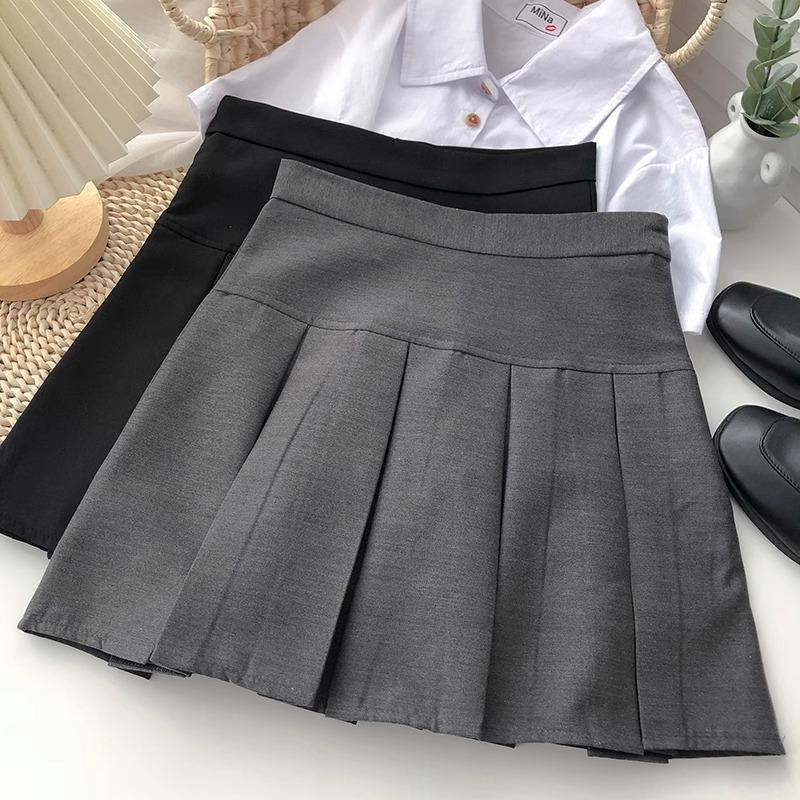 Fitted Short Skirt High-waisted Skirt Grey Wool Skirt for Women Autumn Winter Petite Casual All-match Versatile Pleated Skirt A-line