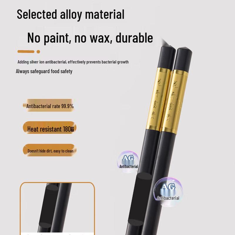 Elegant Chinese Alloy Chopsticks - Non-Slip, High-Temperature, 10 Pairs