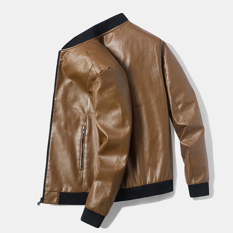 8XL Men's Large Size Leather Jacket Men's Autumn Stand-Up Collar Leather Jacket Men's Trendy Leather Jacket Men's Fat Guy