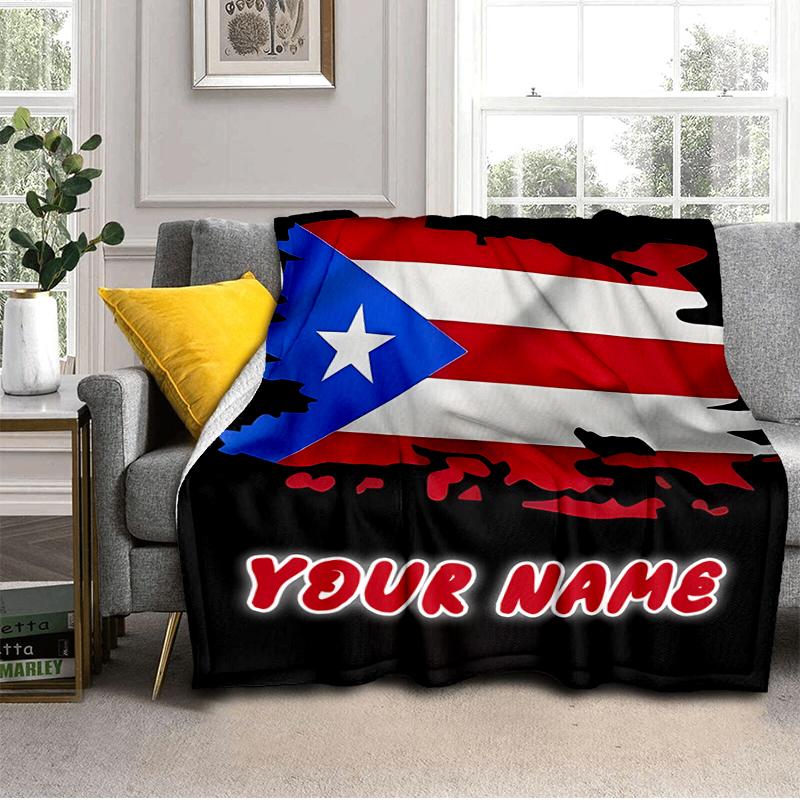 1PC Custom Name Puerto Rican Pride outdooor Flannel blankets Throw Blanket All-Season Throw Gift Bedspread for Couch, Bed, Camping Holiday Birthday gi