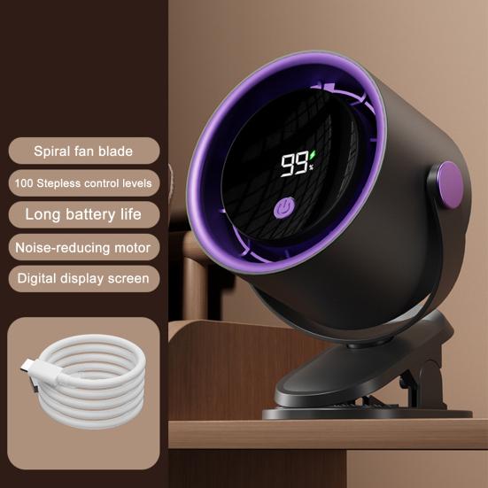 Desk Fan Digital Display 100 Speeds Strong Airflow Low Noise 360-Degree