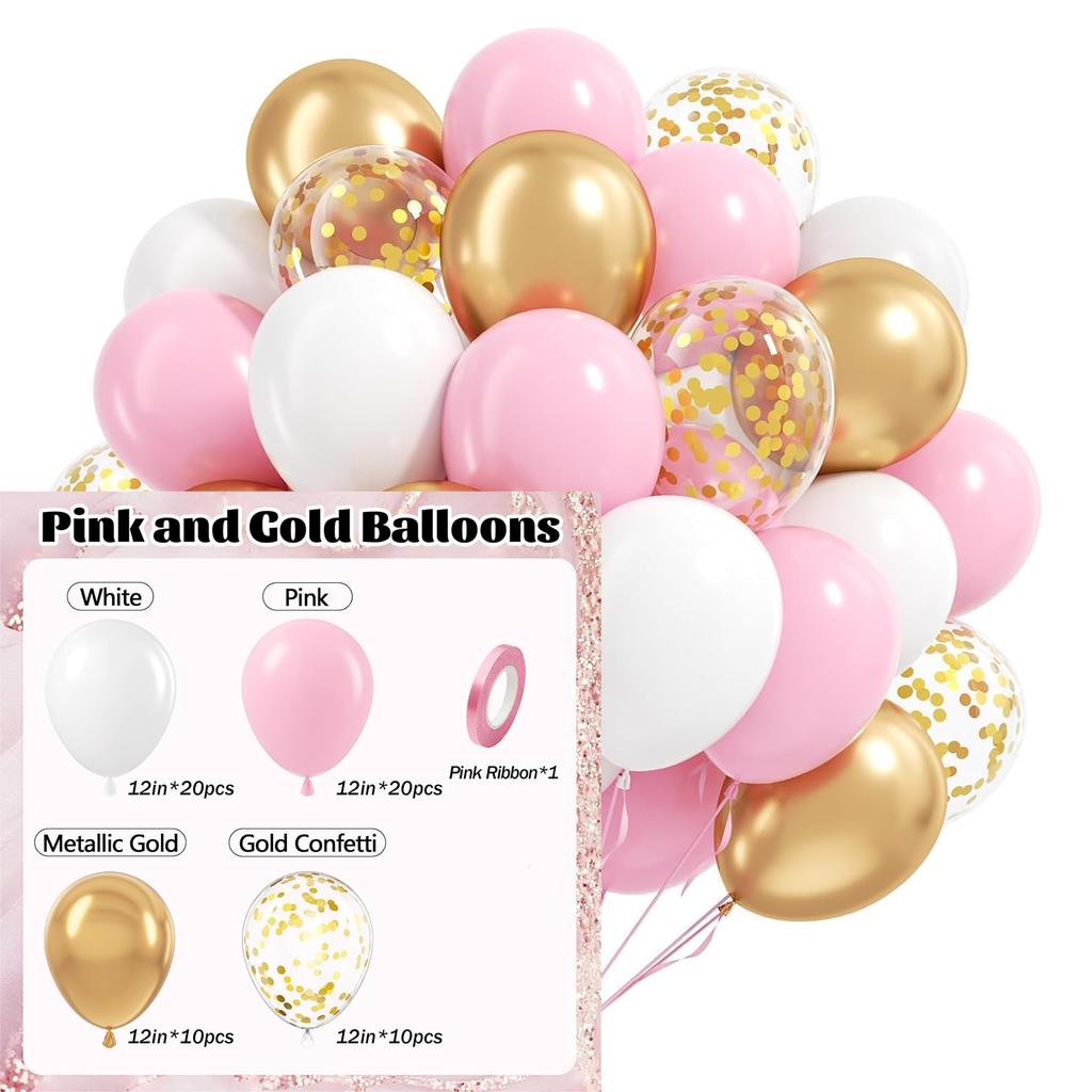 12inch 60pcs multi-color latex balloon set with confetti, suitable for weddings, birthdays, pop parties, bridal showers