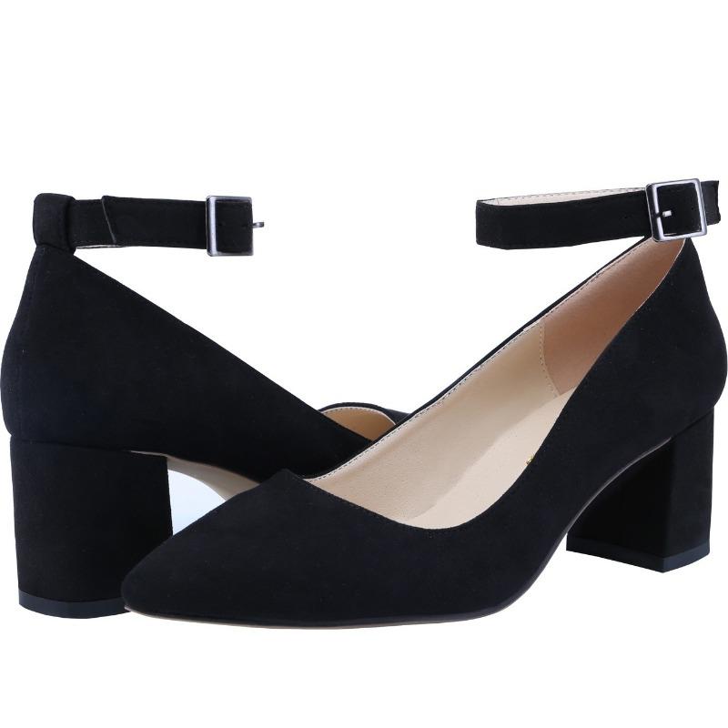 Women's 55mm Velvet Toe Ankle Strap Slingback Pumps High Heels Thick Heel Pump Party Wedding Dress Fashion Shoes