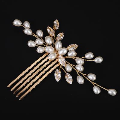 Νυφικό Γαμπρός Ζιργκόν Χτένα Μαλλιών Μαργαριτάρι Χρυσό Γυναικείο Αξεσουάρ Μαλλιών Νύφη Κεφαλόδεσμος Vintage Αξεσουάρ Μαλλιών για Παράνυμφο Πάρτι Τιάρα