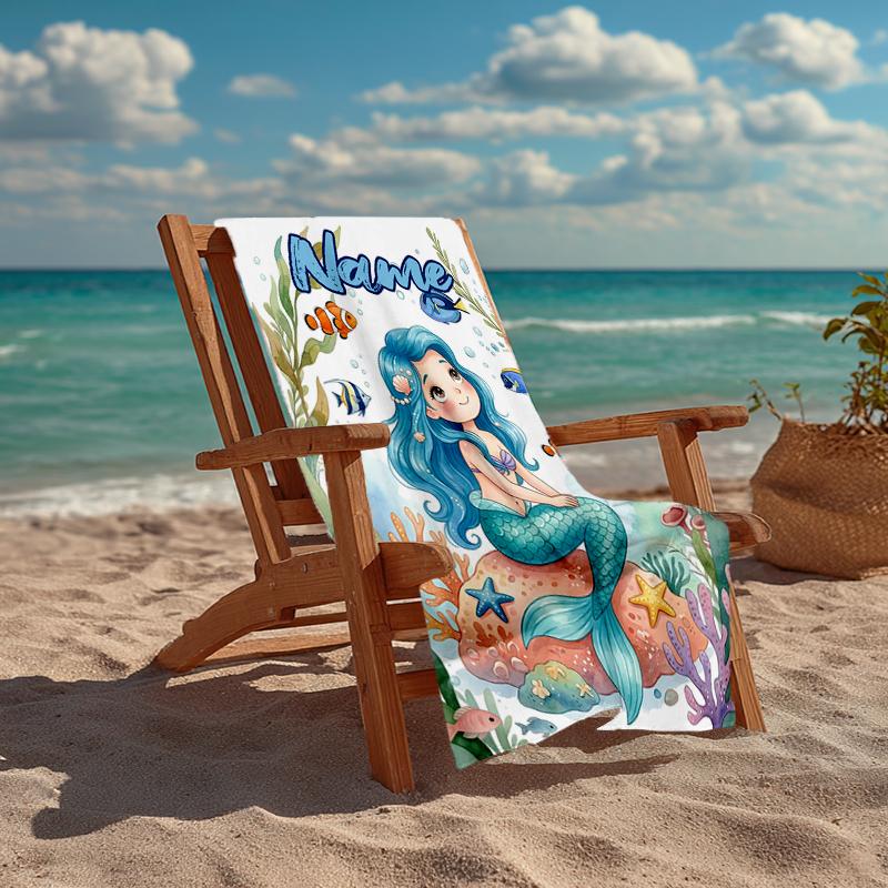 Custom Name Ultra-Soft Beach Towel with Mermaid Theme,Ideal for Pool - Camping, Diving - Perfect Travel Essential, Vibrant Beach Towel.