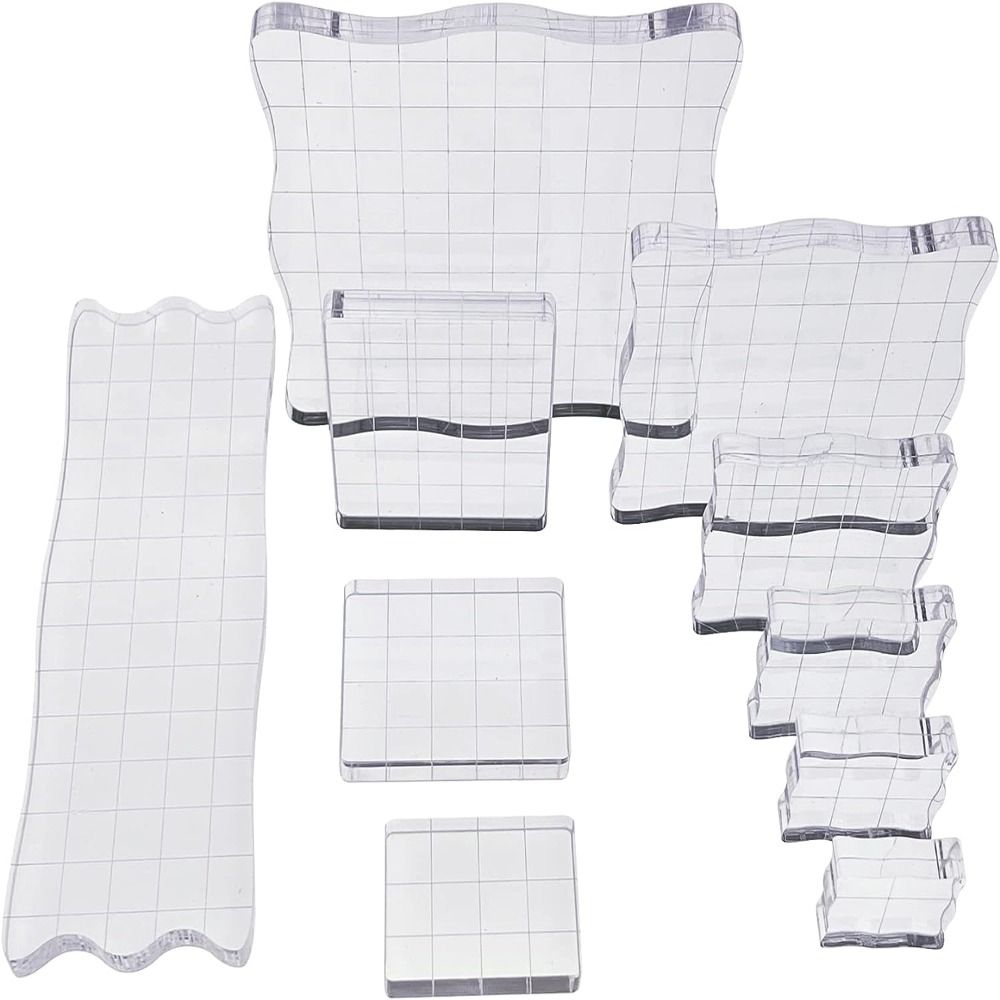 Acrylic Stamp Block Set with Grid Lines,Assorted Sizes Clear Stamp Blocks,Acrylic Mounting Blocks for Scrapbooking Crafts Making