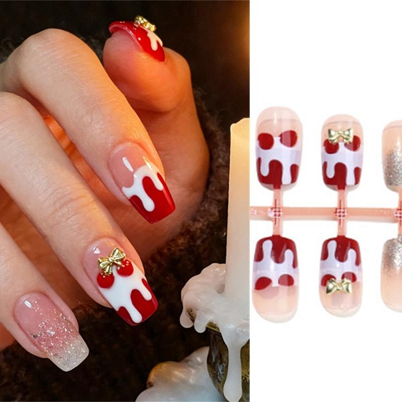 Christmas Themed Red White French Tip False Nail With Elegant ABS Material For Holiday Parties And Daily Wear