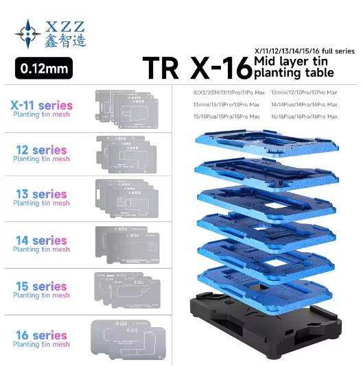 Xinzhizao 26 IN 1 Middle Frame Reballing Stencil Plant Tin Platform for Iphone X 11 12 13 14 15 16PM Motherboard Soldering Tools