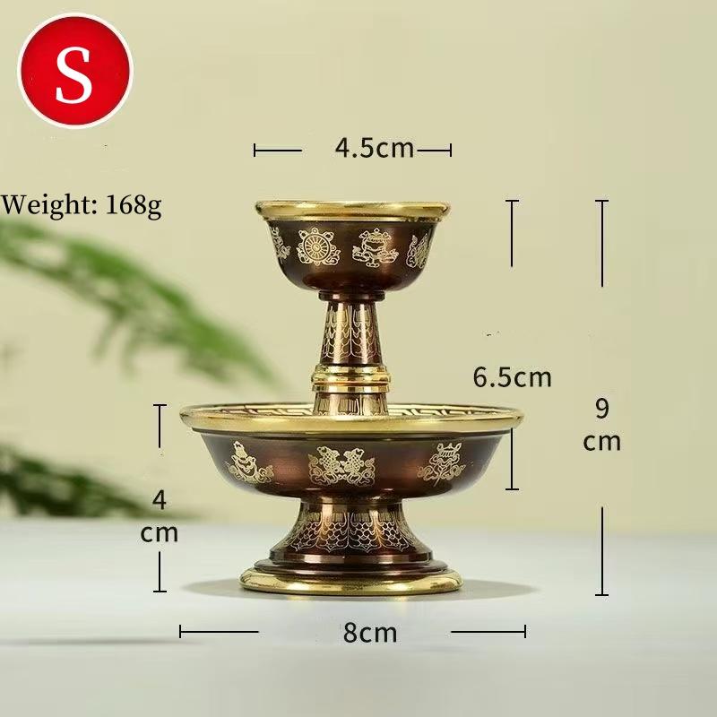 Тибетская Чаша-Хранитель Подношений, Резьба Бронза Медь 2-слойная Ручная Работа Буддийская Чаша для Святой Воды, Буддийский Религиозный Предмет, 1 Комплект