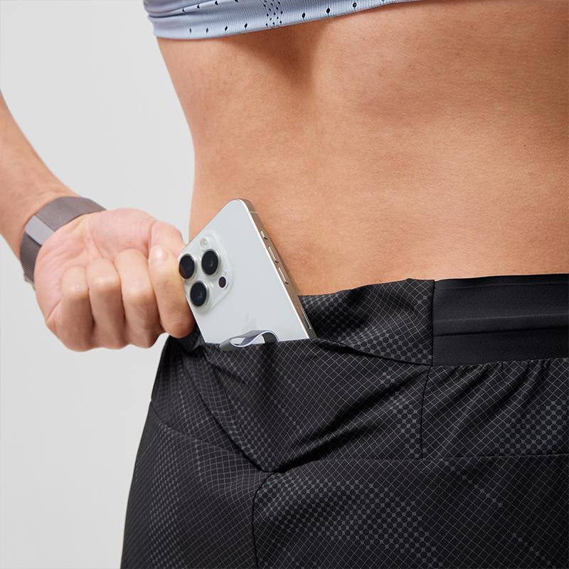 SAUCONY Logo Letter Print Breathable Lightweight Woven Casual Shorts Men Shorts Black Reflective-Silver SC2249044A-PR154