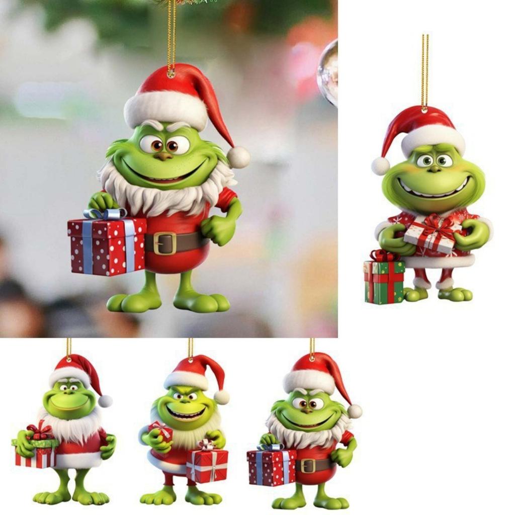 Christmas Acrylic Green Decorations, Acrylic Flat Christmas Tree Hanging Ornaments, Single Side Printed Pendant For Tree / Car / Backpacks 2D Flat