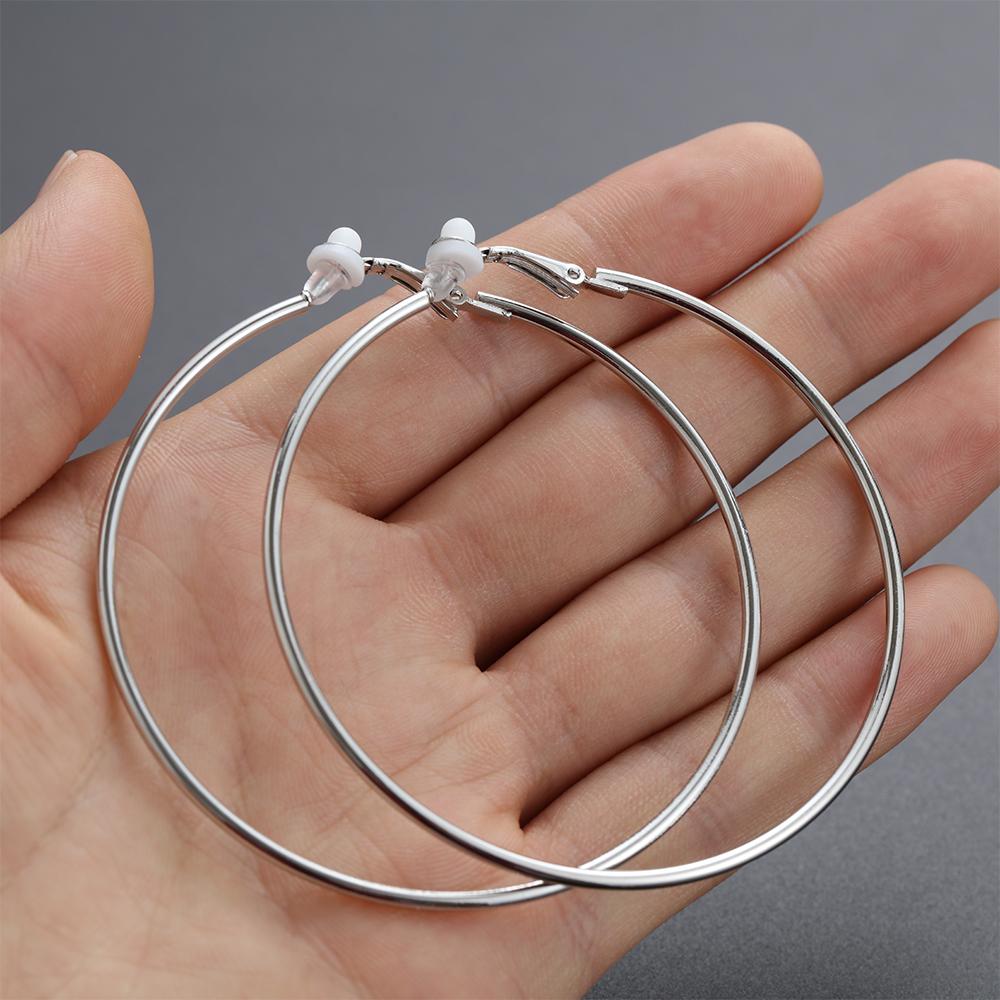 Female Girl With Cushion Pad Women Fashion Clip On Ear Earrings Hoops Without Piercing Big Circle