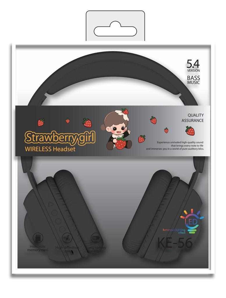 KE56 Wireless Over-Ear Headphones - Bluetooth 5.3, Long Battery Life, RGB Lights, Gaming Style, Mic