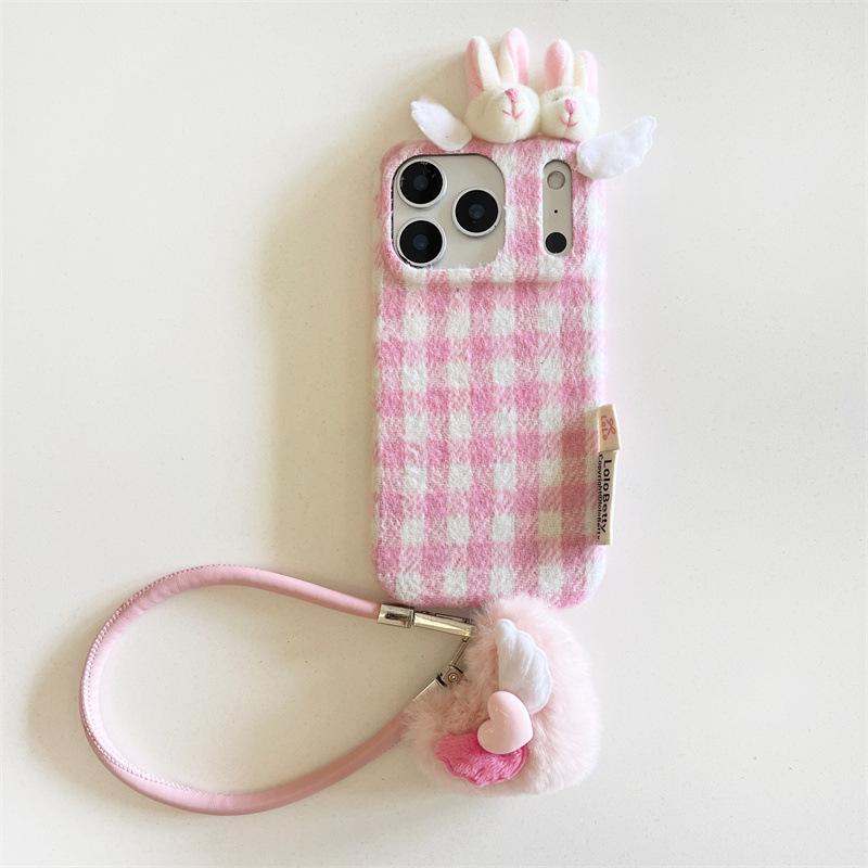 Velvet 3D Bunny Ear Case for iPhone 17/16 Pro Max/15/14: Autumn & Winter Edition.