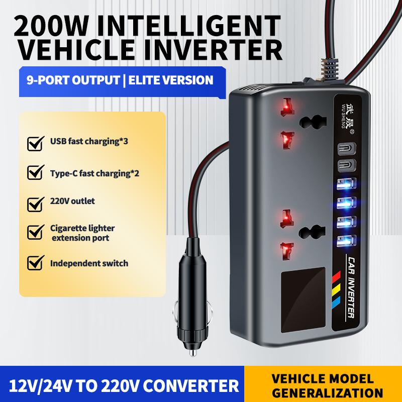 

Portable Car Inverter 12V/24V to 220V Outlet Adapter with 3 USB Ports Fast Charging Automotive Charger for Auto Car Truck SUV RV
