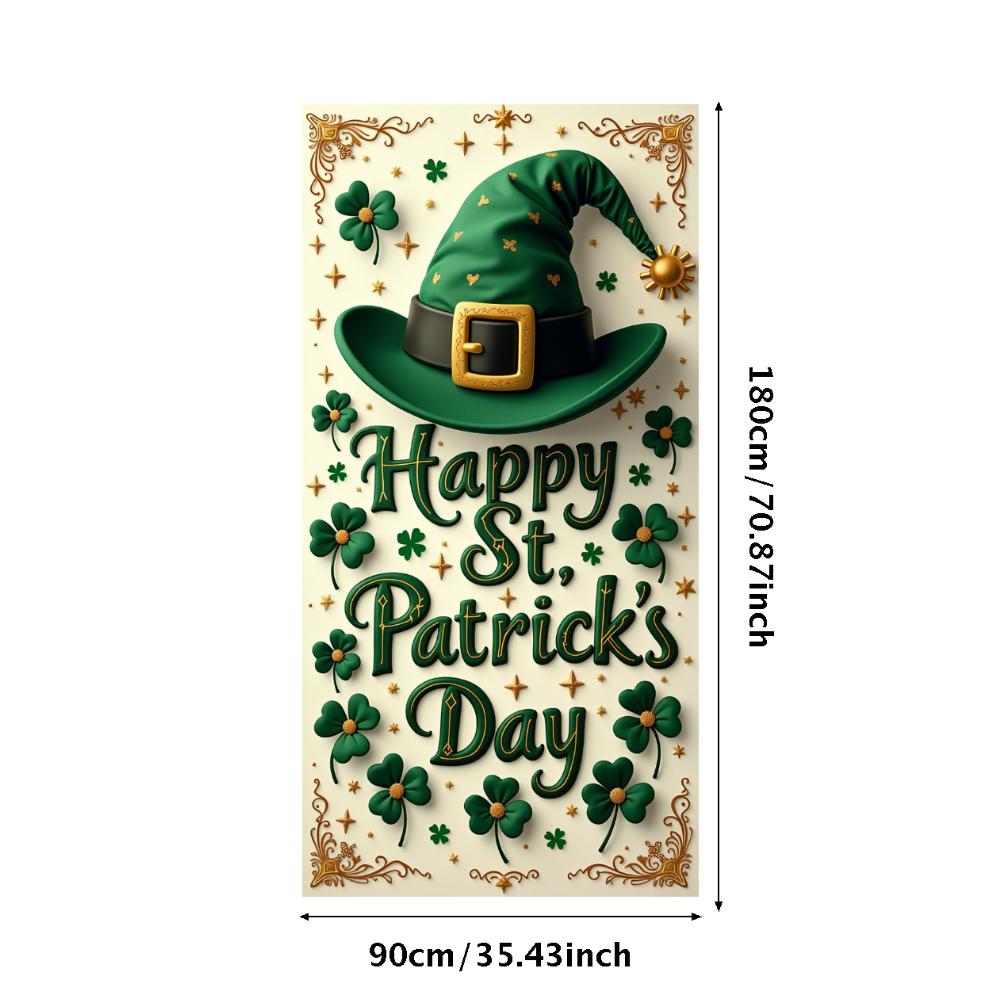 St Patricks Day Backdrop Banner Leprechaun Hat Shamrock Party Background Celebration Photography Props Event Supplies Decoration