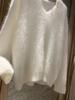 Women's Thickened White Cashmere Sweater - Pure Wool Brushed Long Hair Cardigan