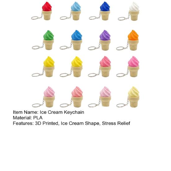 3D Printed Ice Cream Keychain Stress Relief Ice Cream Cone Sensory Fidget Key Ring Desk Toy Bag Backpack Purse Charm