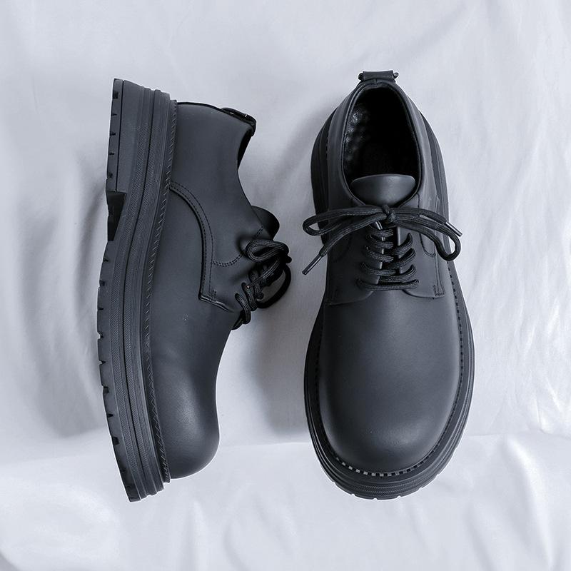 Derby shoes men's round head thick sole heightening men's leather shoes casual high sense 2024 new matte 2234-R