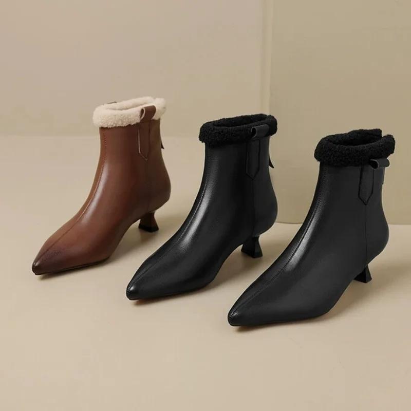 Fashion Woman Chelsea Ankle Boots Designer Snow Boots Winter Cotton Shoes 2025 Trend Pointed Toe Low Heels Fashion Botas Pumps Mujer