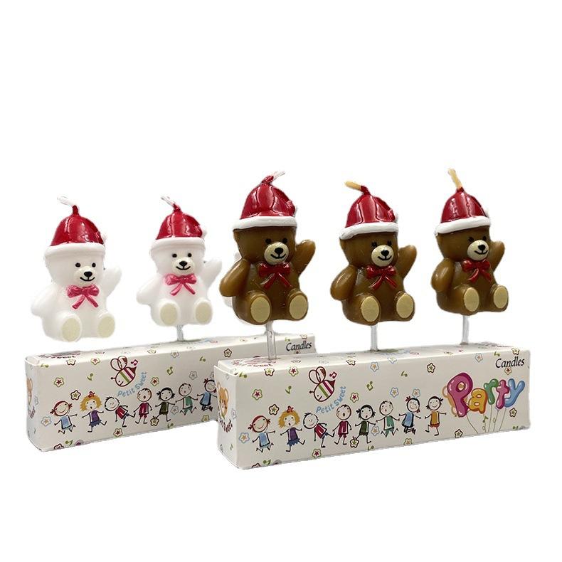 Cartoon Teddy Bear Christmas Hat Bear Candle Party Candle Christmas Atmosphere Decoration Birthday Candle