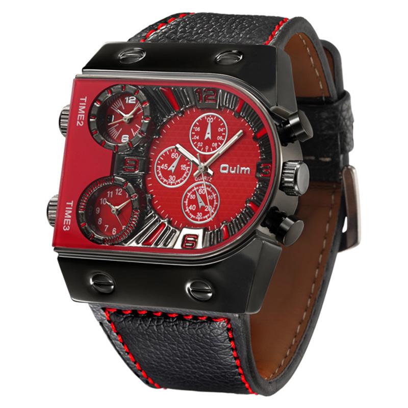 

Oulm Top Men s Watches Mens Quartz Casual Leather Strap Wristwatch Sports Man Multi-Time Zone Military Male Watch Clock Relogios