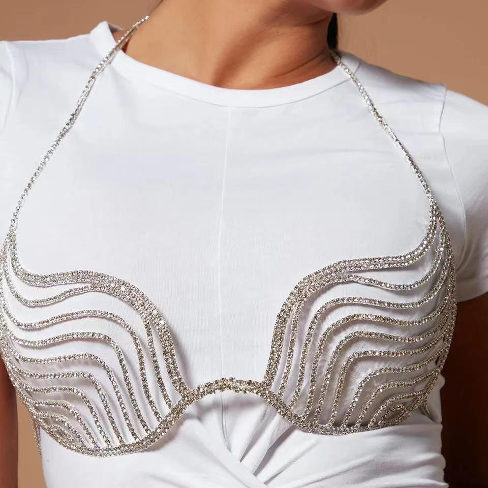 Cross-Border Hot Selling Accessories Personality Fashion Hollowed-out Sexy Exquisite Rhinestone Bra Body Chains  Chain