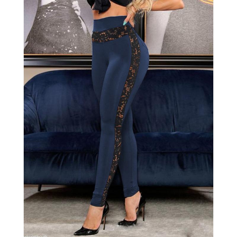 Women's Fashion Casual Colour Block Print High Waist Trousers Pants & Capris
