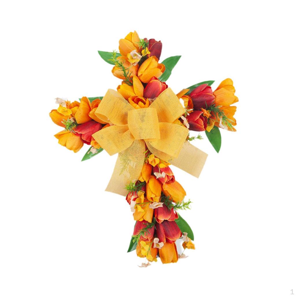 Artificial Flower Wreath Easter Cross Tulip Door Festival Reusable