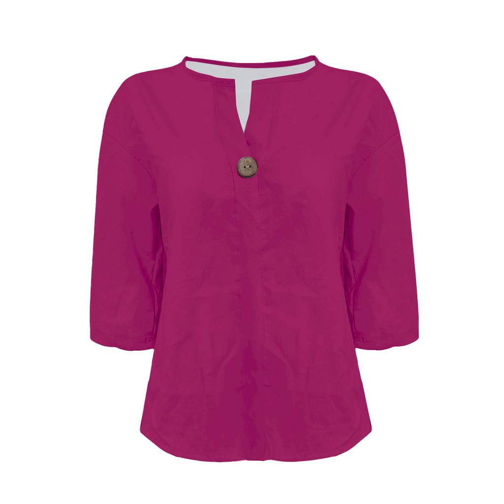 QICED Women's Fashion Casual Solid Color Print 3/4 Sleeves V Neck Blouses & Shirts Unique Design