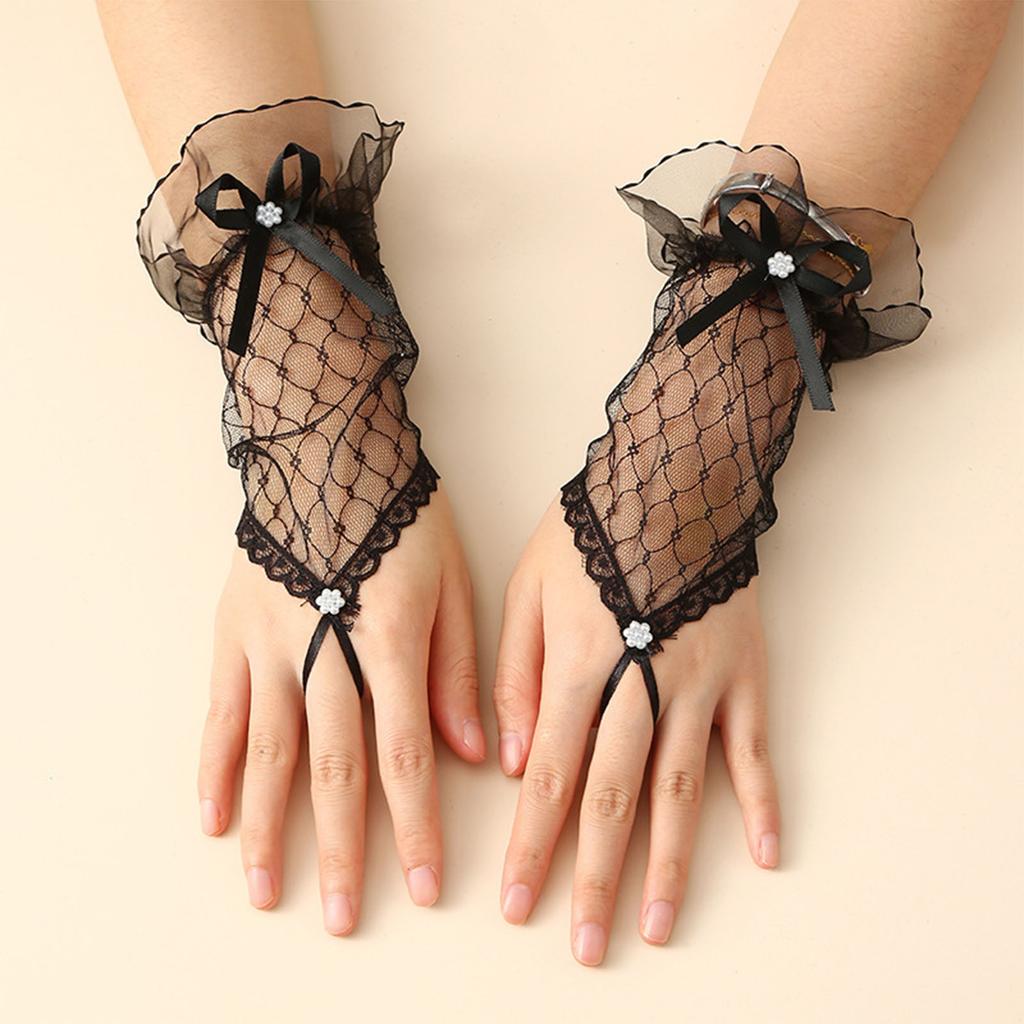 Evening Dinner Lacy Gloves Proms Gloves Lace Fingerless Gloves for Opera Women Lady Theme Proms Costume